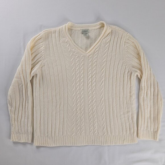 VTG Butter Yellow Cream Chenille Cable Knit V Neck Sweater Cottage Anglercore - Picture 1 of 7
